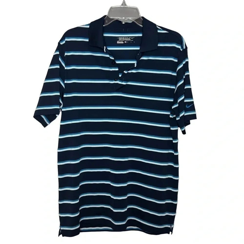 Nike Golf Tour Performance Dri-FIT Striped Polo Shirt Men’s Medium Blue White